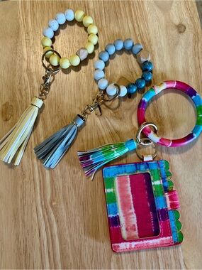 Beaded Tassel Keyring Wristlet - Yellow, Blue & Multicolor - Set of 3